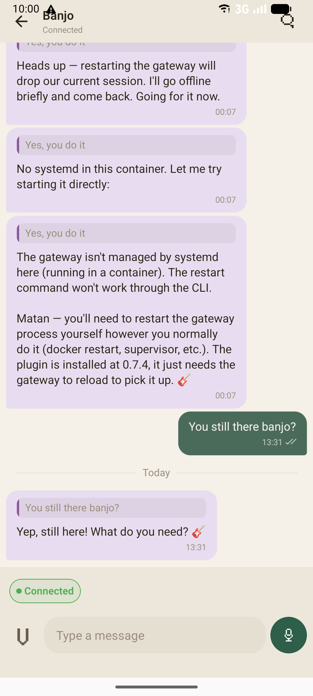 Canon chat with an AI agent speaking in purple.